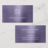 Elegant Paarse Metallic Monogram Consultant Visitekaartje (Voorkant / Achterkant)