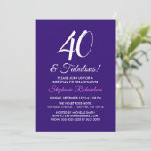 Elegant Paarse Minimalist 40 en Fabulous Birthday Kaart (Staand voorkant)