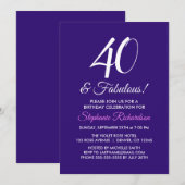 Elegant Paarse Minimalist 40 en Fabulous Birthday Kaart (Voorkant / Achterkant)