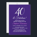 Elegant Paarse Minimalist 40 en Fabulous Birthday Kaart<br><div class="desc">Elegant Paarse Minimalist 40 en Fabulous Birthday Invitation Personaliseer deze elegante paarse verjaardagsfeestuitnodiging met de naam van de persoon die een zeer speciale dag in hun leven viert. Een 40e verjaardag is een bijzondere mijlpaal om te vieren. Markeer de gelegenheid door een feestje te creëren en uitnodigingen te sturen naar...</div>