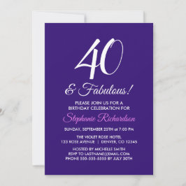 Elegant Paarse Minimalist 40 en Fabulous Birthday Kaart