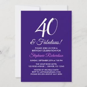 Elegant Paarse Minimalist 40 en Fabulous Birthday Kaart