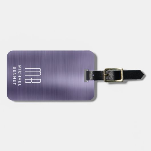 Elegant Paarse monogram Bagagelabel (Voorkant horizontaal)