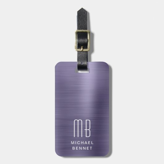 Elegant Paarse monogram Bagagelabel (Voorkant verticaal)