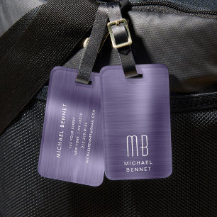Elegant Paarse monogram Bagagelabel