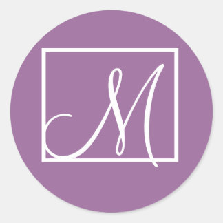 Elegant Paarse Monogram Initiaal Bruiloft Sticker