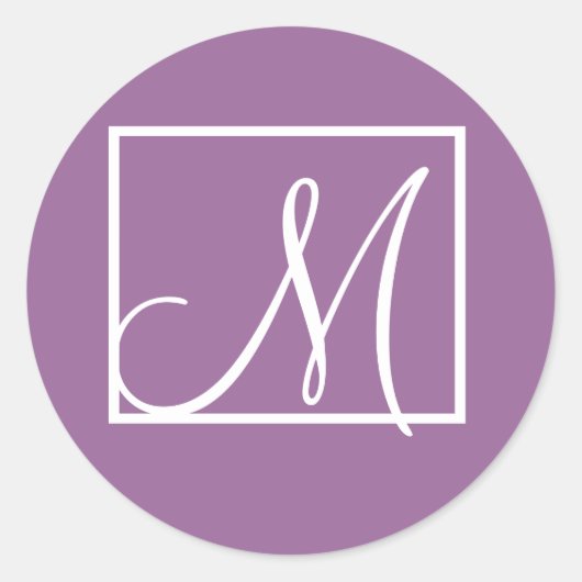 Elegant Paarse Monogram Initiaal Bruiloft Sticker (Voorkant)
