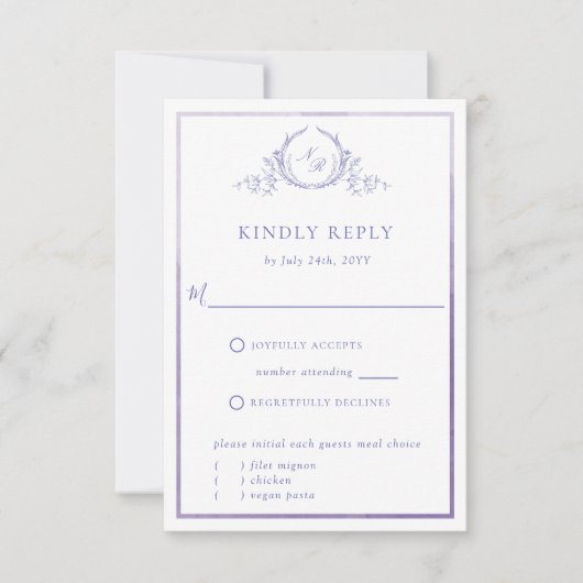 Elegant Paarse Monogram met Waterverf RSVP (Voorkant)
