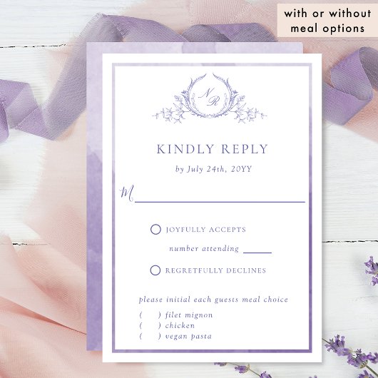 Elegant Paarse Monogram met Waterverf RSVP Kaartje