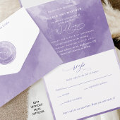 Elegant Paarse Monogram Waterverf Wedding All In One Uitnodiging