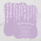 Elegant Paarse mousserende lichten Quinceañera Kaart (Voorkant / Achterkant)