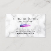 Elegant paarse nagellak, witte marmer visitekaartje (Achterkant)