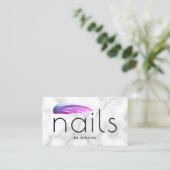 Elegant paarse nagellak, witte marmer visitekaartje (Staand voorkant)