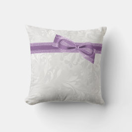 Elegant Paarse Nep Boog & Lint & Damast Kussen