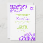 Elegant Paarse Ombre Flourish Bat Mitzvah Kaart (Voorkant)
