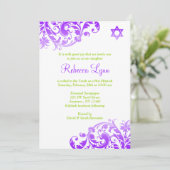 Elegant Paarse Ombre Flourish Bat Mitzvah Kaart (Staand voorkant)