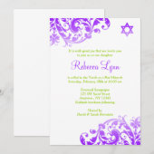 Elegant Paarse Ombre Flourish Bat Mitzvah Kaart (Voorkant / Achterkant)