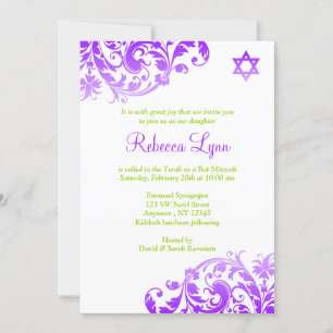 Elegant Paarse Ombre Flourish Bat Mitzvah Kaart