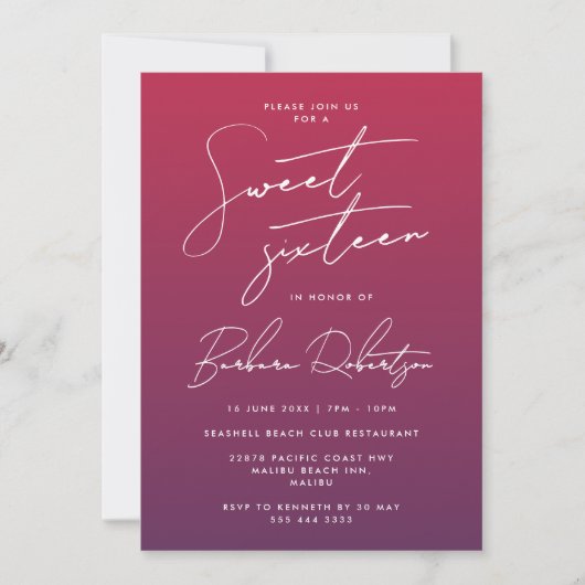 Elegant Paarse Ombre script Sweet Sixteen Kaart (Voorkant)