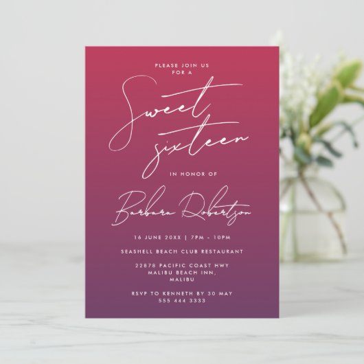 Elegant Paarse Ombre script Sweet Sixteen Kaart (Staand voorkant)