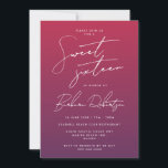 Elegant Paarse Ombre script Sweet Sixteen Kaart<br><div class="desc">Je dochter zal dol zijn op deze elegante verjaardagsfeestuitnodiging van JessicaAmber. Deze schattige kaart heeft een magenta en paarse kleurenschema. Een girly script lettertype vertelt je dat het een zoete zestien, en je kunt de tekst voor de naam van de verjaardag persoon, en de details van het feest, met inbegrip...</div>