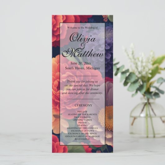 Elegant paarse oranje waterverf bloemenprogramma (Staand voorkant)