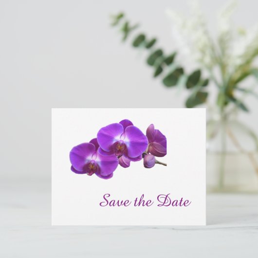 Elegant, paarse orchidee bloemen, behalve de datum aankondigingskaart (Staand voorkant)