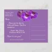 Elegant, paarse orchidee bloemen, behalve de datum aankondigingskaart (Achterkant)