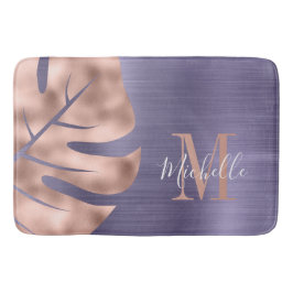 Elegant Paarse Palmblad Monogram Badmat