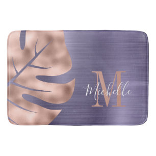 Elegant Paarse Palmblad Monogram Badmat