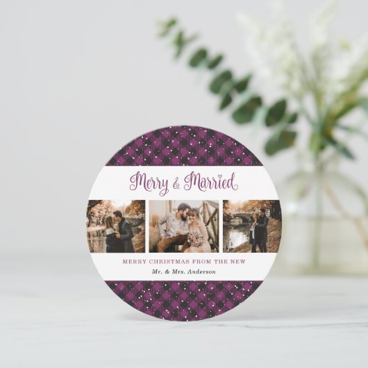 Elegant Paarse Passen getrouwd kerstKaarten Feestdagenkaart (Staand voorkant)