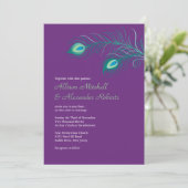 Elegant Paarse Peacock Feathers Weddenschap Kaart (Staand voorkant)