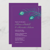 Elegant Paarse Peacock Feathers Weddenschap Kaart (Voorkant / Achterkant)