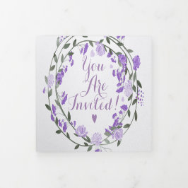 Elegant Paarse Peony Floral Wedding Drieluik Uitnodiging