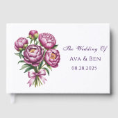 Elegant Paarse Peony Floral Wedding Gastenboek (Voorkant)