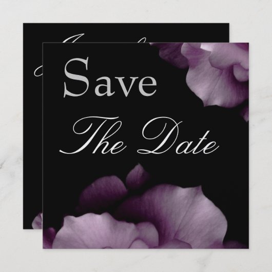 Elegant PAARSE Petals Wedding Save the Date Invite (Voorkant / Achterkant)