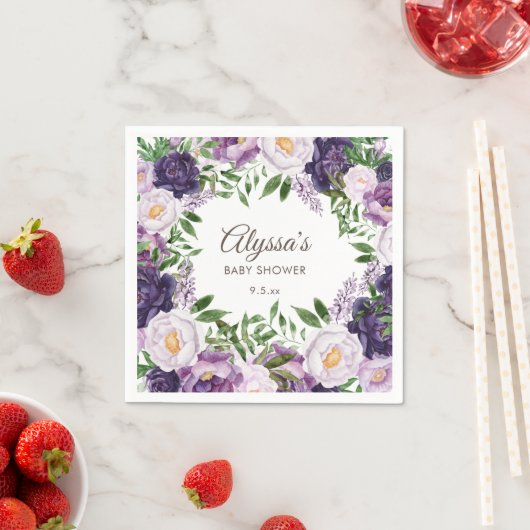 Elegant Paarse pioenen Bloemen Meisje Baby shower Servet (Insitu)