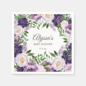 Elegant Paarse pioenen Bloemen Meisje Baby shower Servet (Voorkant)