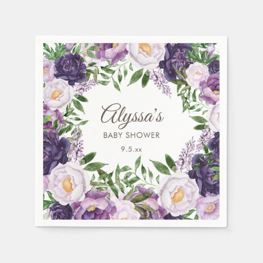Elegant Paarse pioenen Bloemen Meisje Baby shower Servet (Voorkant)