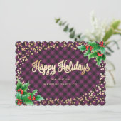 Elegant Paarse Play Waterverf Holly Business Feestdagenkaart (Staand voorkant)