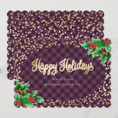 Elegant Paarse Play Waterverf Holly Business Feestdagenkaart (Voorkant / Achterkant)