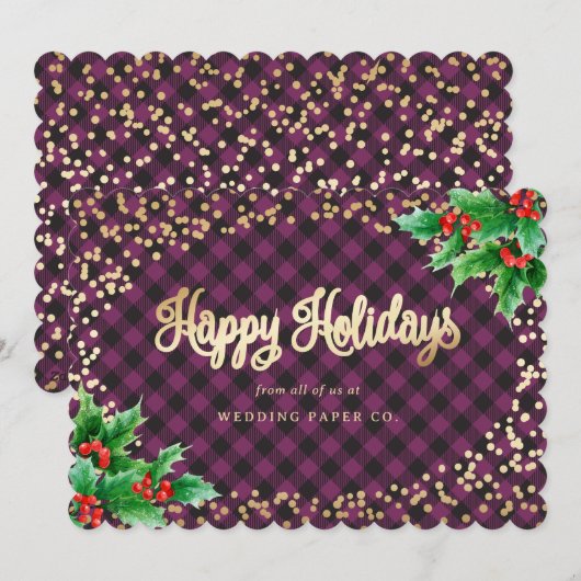Elegant Paarse Play Waterverf Holly Business Feestdagenkaart (Voorkant / Achterkant)