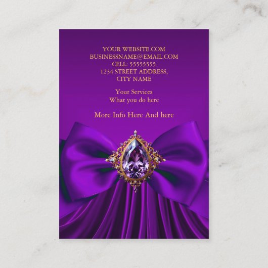 Elegant Paarse Plum Gold Jewel Bow Design Visitekaartje (Achterkant)
