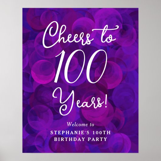 Elegant Paarse Proost op 100 Jaar 100e Verjaardag Poster (Voorkant)