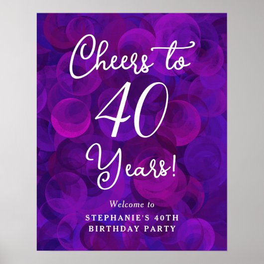 Elegant Paarse Proost op 40 Jaar 40ste Verjaardag Poster (Voorkant)