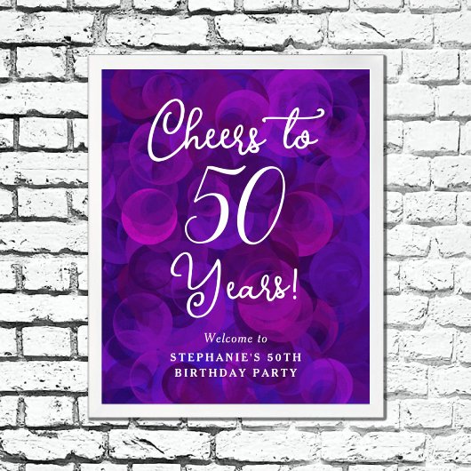 Elegant Paarse Proost op 50 Jaar 50ste Verjaardag Poster