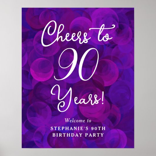 Elegant Paarse Proost op 90 Jaar 90ste Verjaardag Poster (Voorkant)