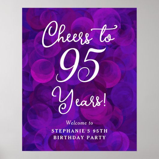 Elegant Paarse Proost op 95 Jaar 95e Verjaardag Poster (Voorkant)