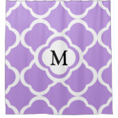 Elegant Paarse Quatrefoil Monogram Douchegordijn (Voorkant)