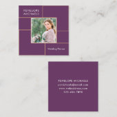 Elegant Paarse raster met foto Vierkante Visitekaartje (Voorkant / Achterkant)